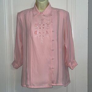Vtg 80s/90s‎ Jean de Pierre light pink embroidered blouse